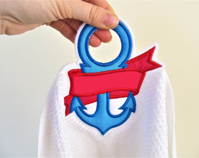 Anchor with banner nautical summer Towel topper, machine embroidery ITH project designs 4x4 and 5x7 -  In the hoop embroidery project