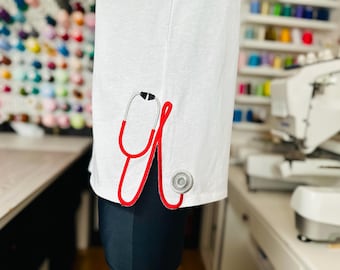 Therapist Medic Stethoscope split seam side bow Applique machine embroidery designs Doctor outfit t-shirt sweatshirt design multiple sizes