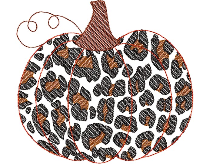 Light stitch outline Leopard print quick stitch embroidery Fall Pumpkin Autumn pumpkin leopard print pattern machine embroidery design