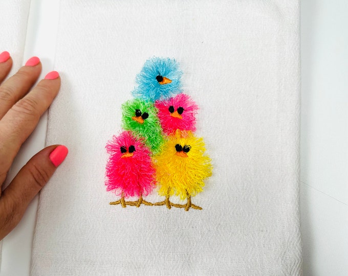 Little chick stack machine embroidery designs Fringed Fluffy Chicks chenille farm bird small baby chicken kids awesome fringe fuzzy fur