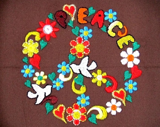 Floral Peace sign flowered Peace flower and dove fill stitch machine embroidery designs in multiple sizes for hoop 4x4, 5x7