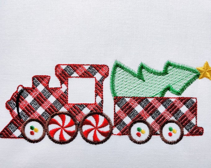 Christmas Train Candy Merry Christmas Gingham Train machine embroidery designs in light stitch for hoop 4x4, 5x7, 6x10 INSTANT DOWNLOAD