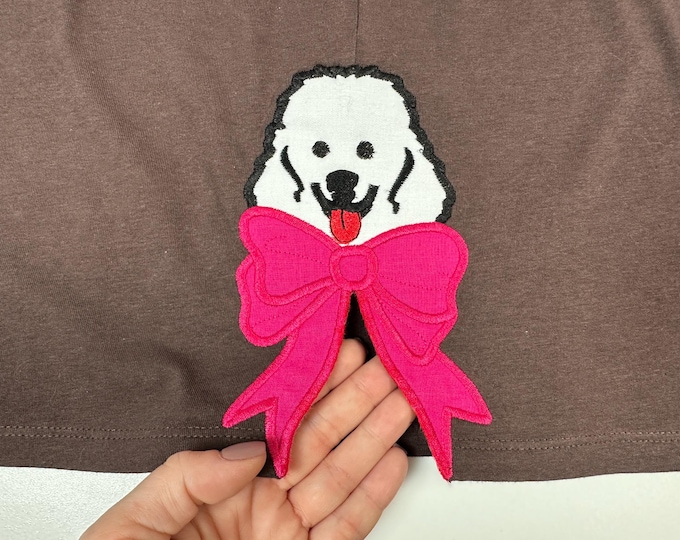 Poodle dog Bow Split side seam cutout Side Bow Applique machine embroidery designs Trendy Pet Puppy lovers Apparel Sweatshirts T-Shirts