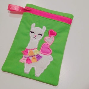 Pequeña llama con corazones impresionantes niños bolsa, bolsa de bolsillo de sobre, bolsa con cremallera ITH en los diseños de bordado de máquina de aro para aro 5x7 6x10