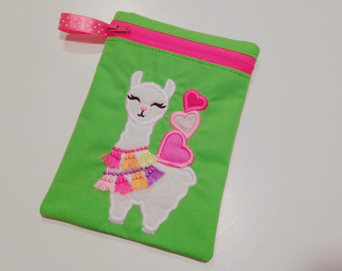 Little Llama with hearts awesome kids Pouch, Envelope Pocket Purse bag, zip bag ITH In The Hoop Machine Embroidery designs for hoop 5x7 6x10