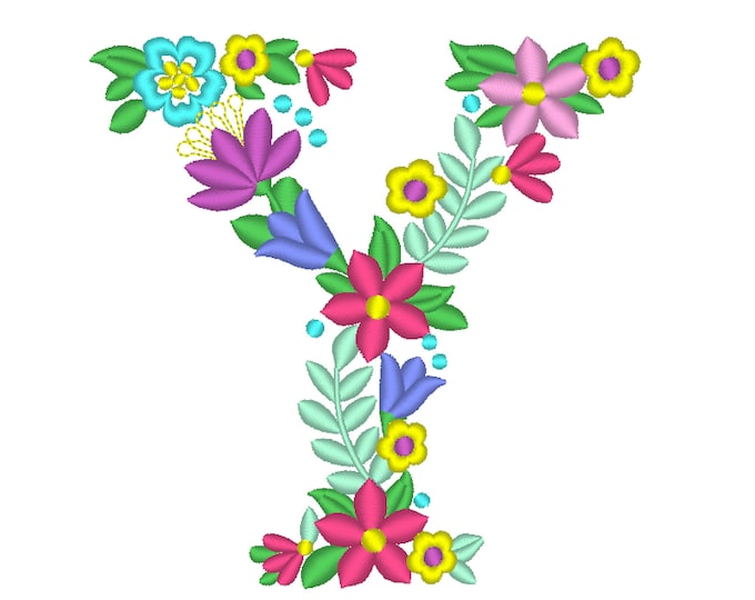 Floral letter Y garden flag monogram liberty fashioned flowers flower Font machine embroidery designs monogram Y only 4, 5, 6 and 8 in