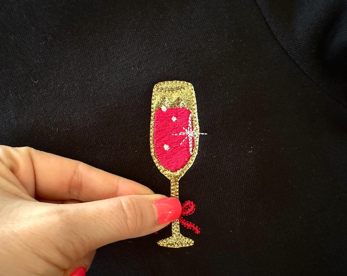 Sparkling Wine Cocktail Drink in glass HTV Glitter vinyl Applique machine embroidery designs small sizes 2 up to 5.5 in Party festive accent
