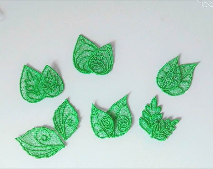 Leaves mini accent FSL Freestanding lace machine embroidery designs in the hoop ITH tree lace leaf SET of 6 types designs in assorted sizes