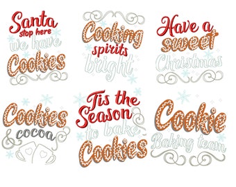 Merry Christmas kitchen Cookie baking saying SET of 6 Kitchen cute quotes dish towel apron machine embroidery designs hoop 4x4, 5x7, 6x10