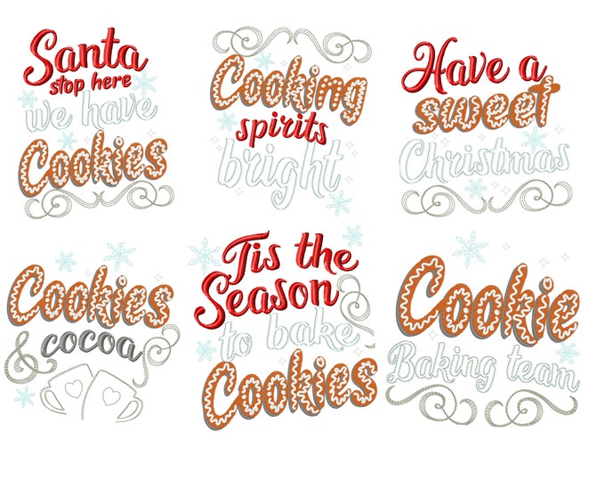 Merry Christmas kitchen Cookie baking saying designs SET of 6 Kitchen cute quotes -dish towel apron machine embroidery 4x4, 5x7, 6x10