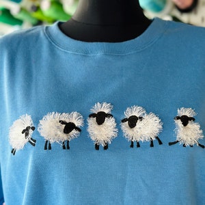 Fuzzy Sheep Lamb SET of 5 types and 5 sheep in row fringed machine embroidery designs Farm Shirt Sweatshirt embroidery Funny Animal Sweater