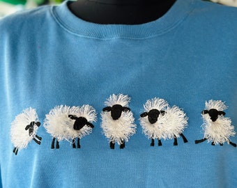 Fuzzy Sheep Lamb SET of 5 types and 5 sheep in row fringed machine embroidery designs Farm Shirt Sweatshirt embroidery Funny Animal Sweater