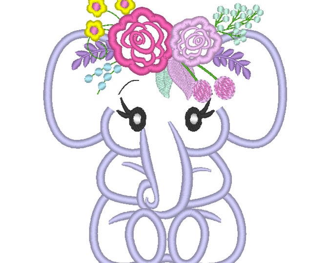 Roses crown Little Elephant machine embroidery applique designs assorted sizes INSTANT DOWNLOAD  Machine Embroidery Designs  4x4, 5x7, 6x10