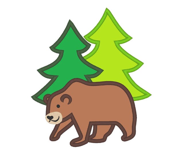 Forest Bear Applique Machine Embroidery design Woodland Bear wild animal grizzly multiple sizes for hoop 4x4, 5x7 and 6x10