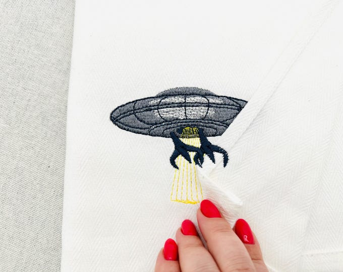 Mischievous Alien UFO kitchen dish towel animal Thief kids machine embroidery designs ITH project simply in the hoop
