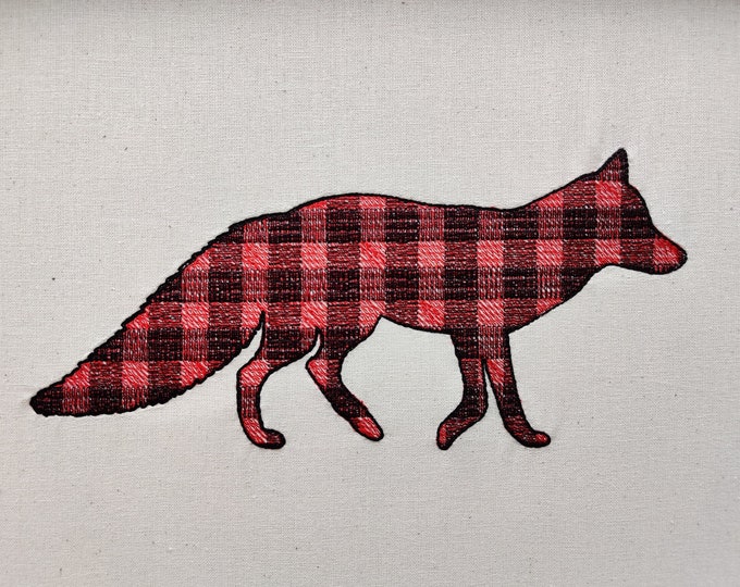 Plaid gingham tartan print Fox silhouette wild animal portrait, machine embroidery designs in size 2, 3, 4, 5, 6, 7 inches INSTANT DOWNLOAD