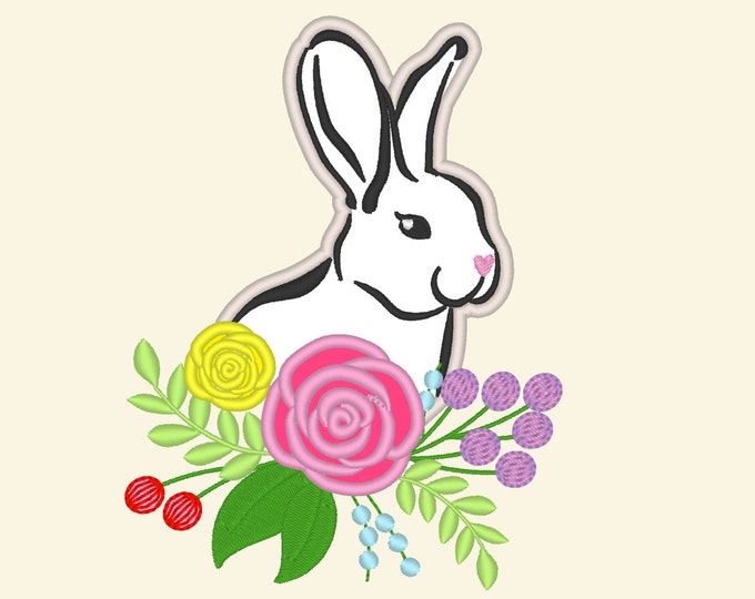 Easter rabbit flowers bouqet shabby shick Silhouette Machine embroidery designs, floppy ear bunny boho embroidery applique INSTANT DOWNLOAD