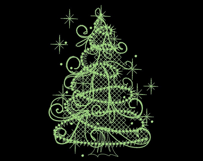 Merry Christmas tree / Glow in the dark special designed machine embroidery / size 4x4 5x7 / file