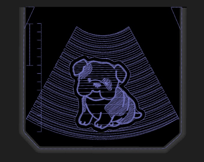 We're getting a new puppy - bulldog - Ultrasound Tech pocket - machine embroidery applique design In-the-Hoop project INSTANT DOWNLOAD