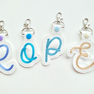 Rope Key fob snap tab Monogram script initial letters from A up to Z in the hoop ITH keyfob bag tag keychain machine embroidery designs 4x4