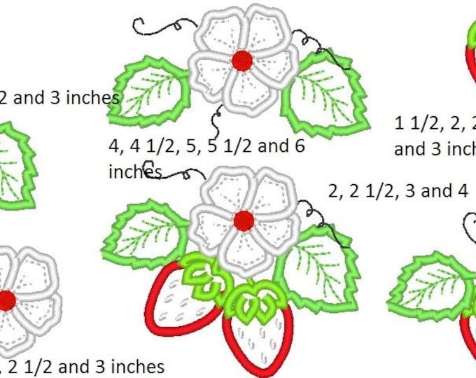 Strawberry, flower, leaf and composition, single files - great for baby - machine applique designs - download  2, 3, 4, 5 and 6 inches