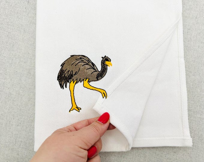Funny Playing Ostrich kitchen dish towel wild bird farm animal Thief kids machine embroidery designs ITH project simply in the hoop