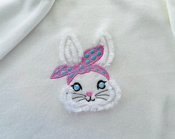 Mini small Bunny face bandanna Fringed Fluffy Easter Bunny cute polka dot bow machine embroidery designs fringe in the hoop ITH project