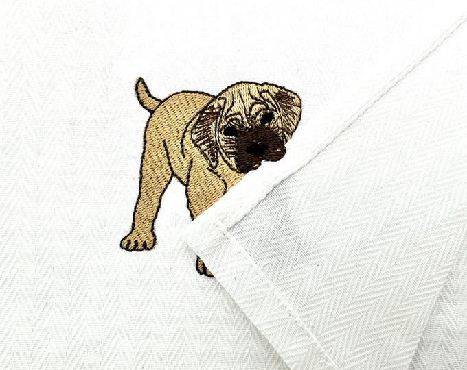 Lovely playing Mastiff Puppy Dog Mama kitchen dish towel pet animal Thief kids machine embroidery designs ITH project simply in the hoop