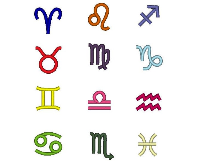 12 Signs of the Zodiac - single files machine embroidery designs fill stitch mini designs Constellation signs INSTANT DOWNLOAD