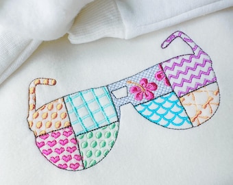 Patchwork Summer Sunglasses beach pool party outfit Sunglasses silhouette outline machine embroidery designs sizes 4 up to 7in tshirt design