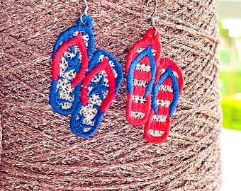 Summer flip flops earrings charm pendant FSL freestanding lace machine embroidery designs flip flop beach shoes kids lace earrings for girl