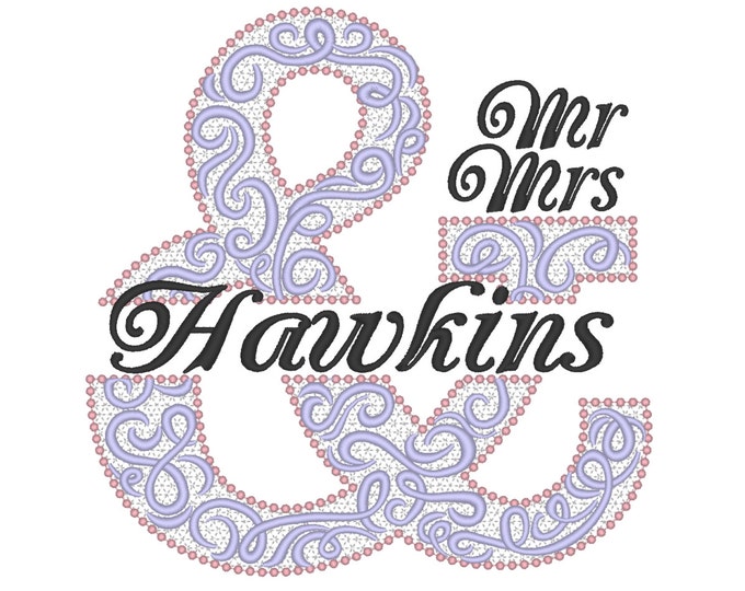 Lace Split Ampersand & - and - Monogram font machine embroidery design - font included! for hoops  5x7, 6x10 and 8x12