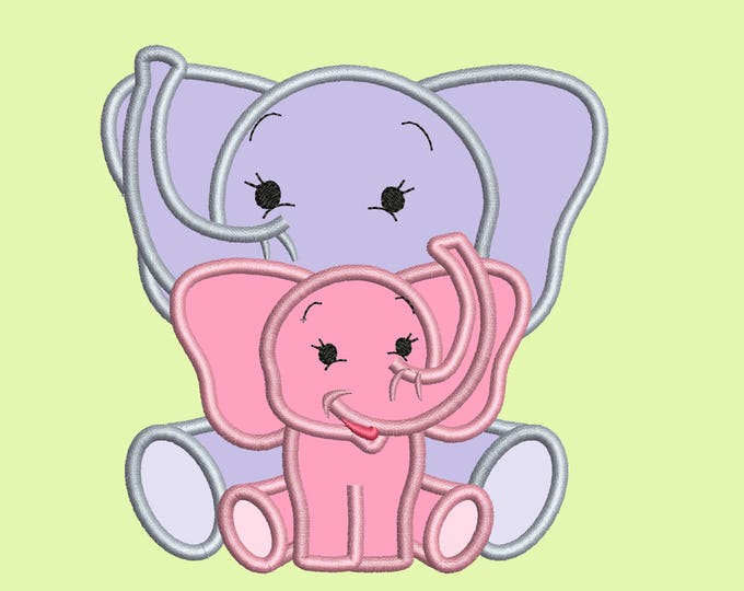 Little elephant and Big elephant brother, mommy and me / or big and little sister or brother machine applique designs, 4x4, 5x7