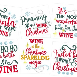 Christmas wine kitchen dish towel machine embroidery designs SET of 6 kitchen sayings quotes sweet home Merry Christmas gift idea