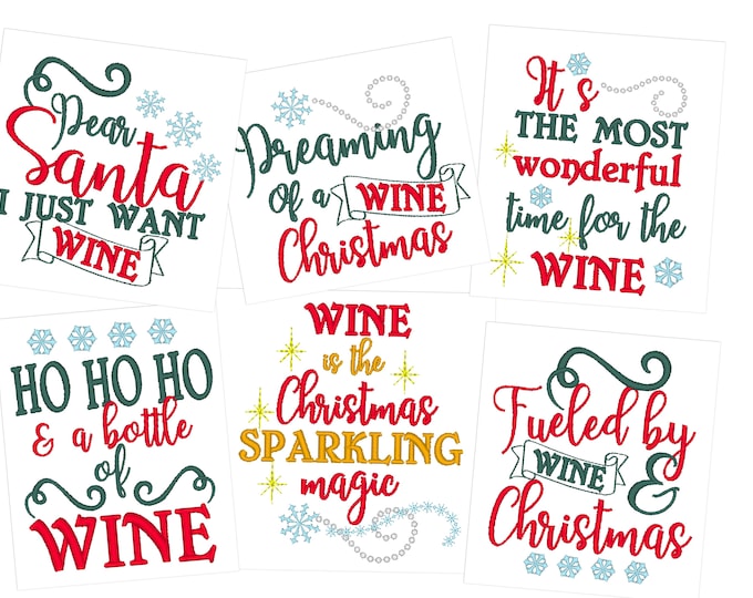 Christmas wine kitchen dish towel machine embroidery designs SET of 6 kitchen sayings quotes sweet home Merry Christmas gift idea