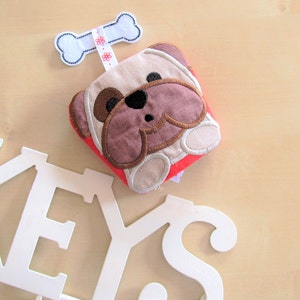 Peeking bulldog head, key case, key fob, key cover, keys pocket, ITH In The Hoop Machine Embroidery design In-The-Hoop 4x4 5x7 pet dog