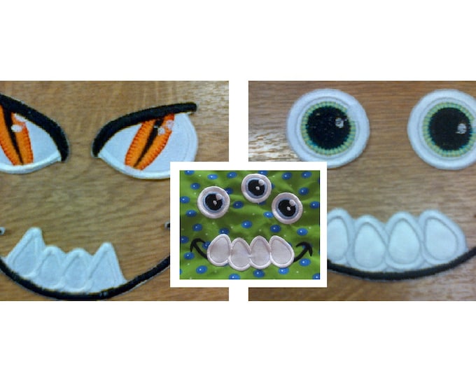 Your Monsters Toy cute eyes 4 single machine embroidery designs - 4 types for hoop 4x4 and 5x7 INSTANT DOWNLOAD monster face multiple sizes