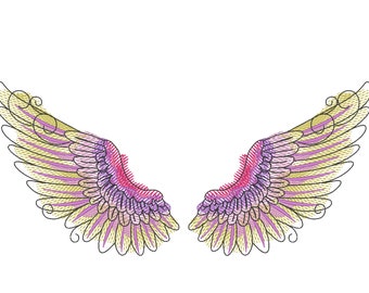 Angel  watercolor wings, urban little baby kids, quick stitch outline simply awesome wings machine embroidery design hoop 4x4 5x7 6x10