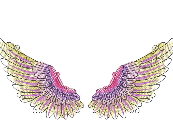 Angel  watercolor wings, urban little baby kids, quick stitch outline simply awesome wings machine embroidery design hoop 4x4 5x7 6x10