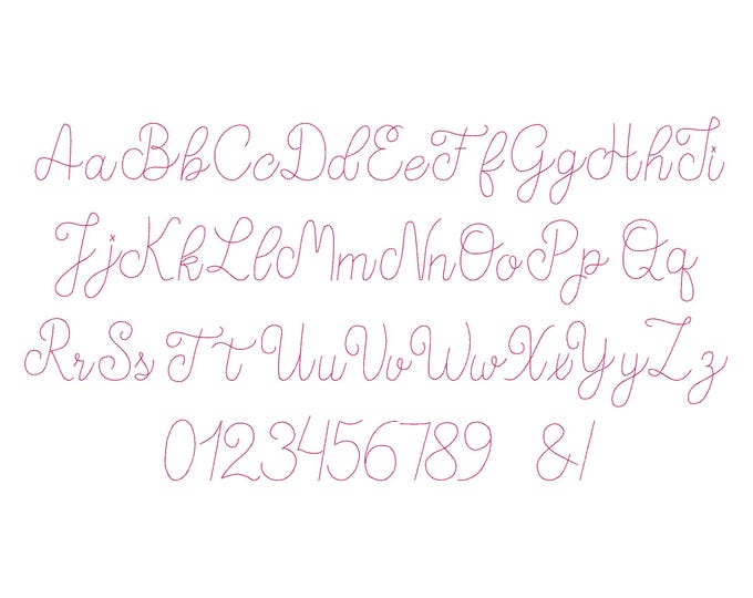 Simple quick bean stitch thin line Font machine embroidery designs multiple sizes handwritten script alphabet monogram 1.1 to 4.6 inch  BX