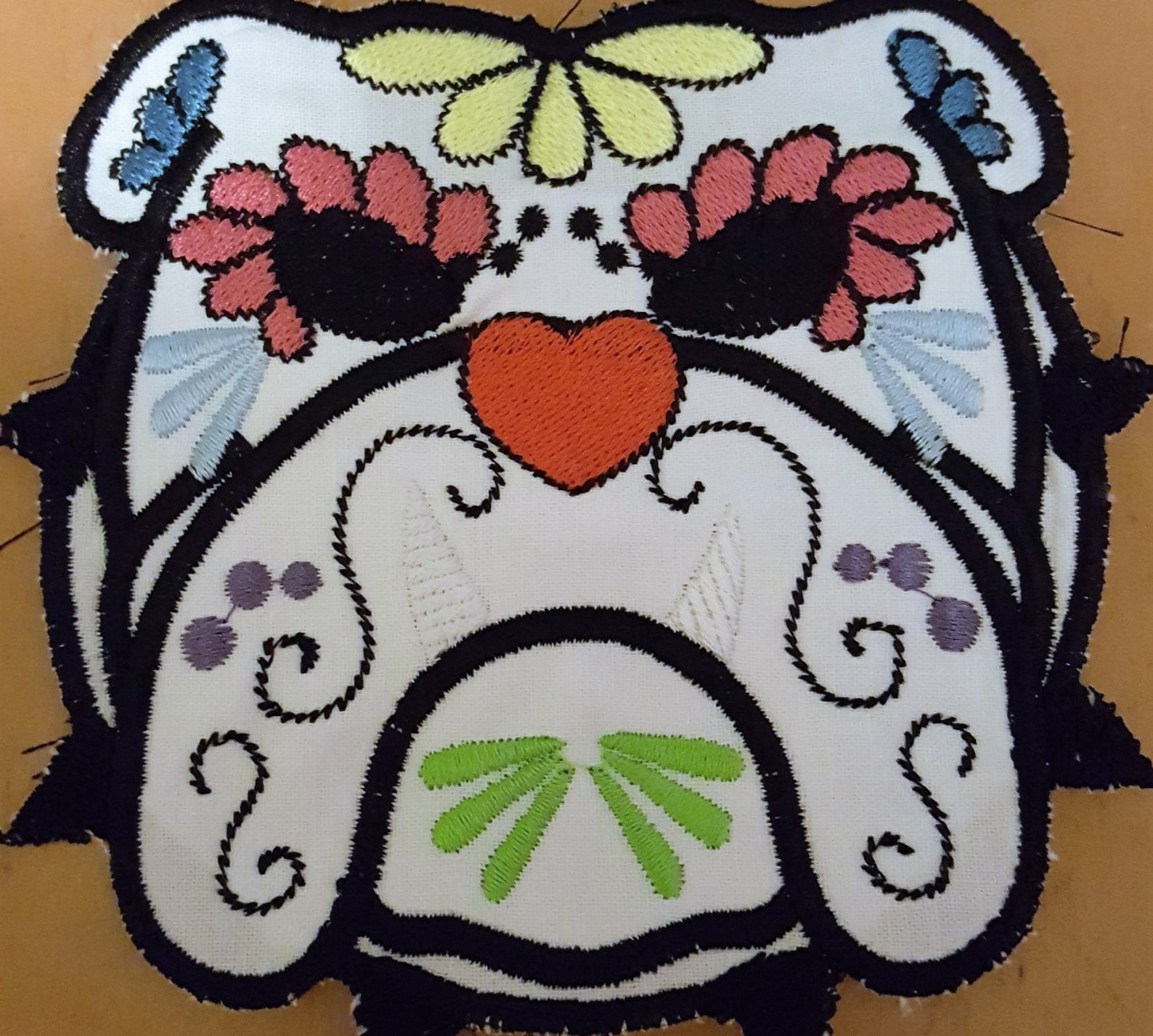 English Bulldog Sugar Skull Applique Design Dog Skull Etsy