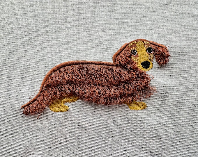 Dachshund fringe dog Fluffy chenille Puppy machine embroidery designs Weenie dog breed fringed fur Dachshund Dog puppy embroidery pet animal