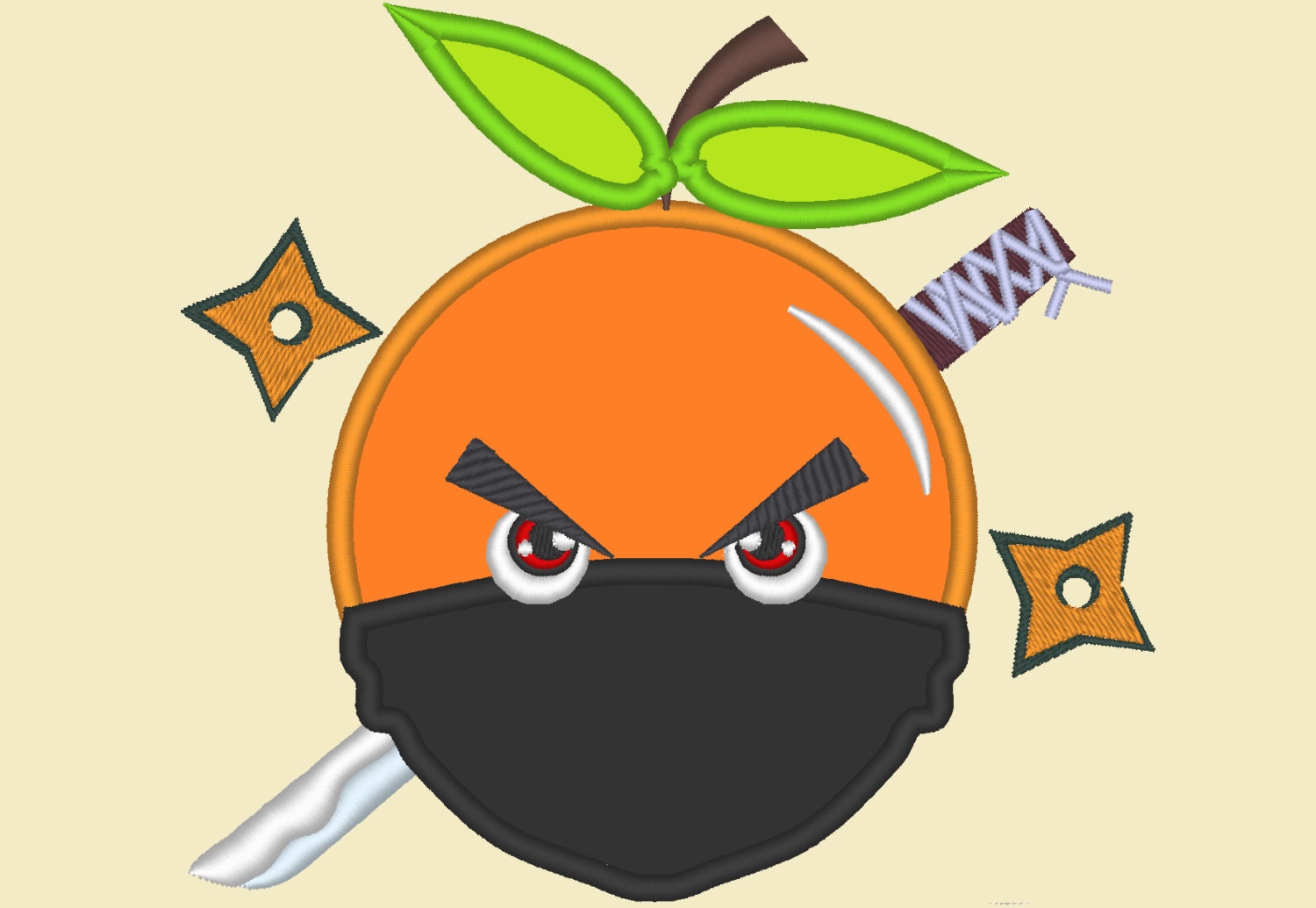 Fruit Ninja orange ninja machine embroidery fill stitch and applique designs for hoop 4x4, 5x7