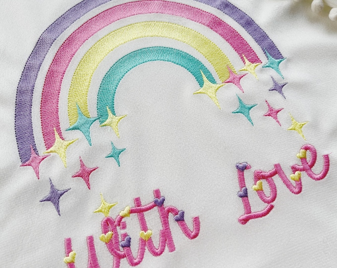 Fill stitch Rainbow falling stars starry rainbow with falling star cute kids girly delicate machine embroidery designs from 4 up tp 9 inches