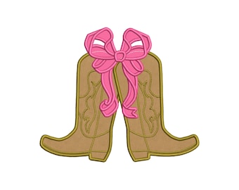 Cowboy Cowgirl Boots and Bow Applique side bow split seam machine embroidery designs Girly Bow ribbon sweatshirt t-shirt outfit design