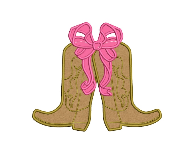 Cowboy Cowgirl Boots and Bow Applique side bow split seam machine embroidery designs Girly Bow ribbon sweatshirt t-shirt outfit design