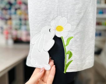 Cute little Easter Bunny with Flower side seam cutout side bow Applique machine embroidery designs Farm animal tshirt sweatshirt embroidery