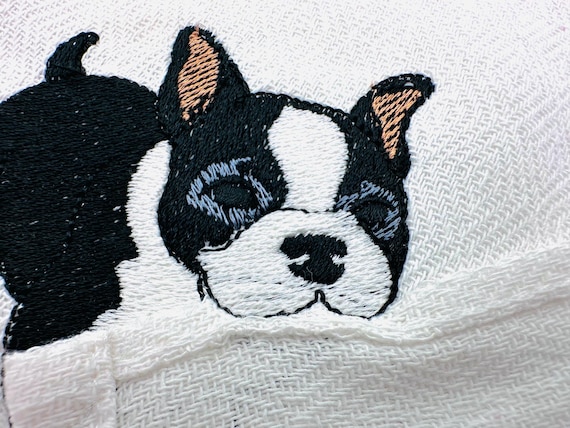 Playing Boston Terrier Puppy Dog Mama kitchen dish towel pet animal kids machine embroidery designs ITH project in the hoop French Bulldog