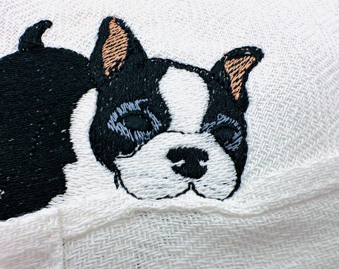 Playing Boston Terrier Puppy Dog Mama kitchen dish towel pet animal kids machine embroidery designs ITH project simply in the hoop project