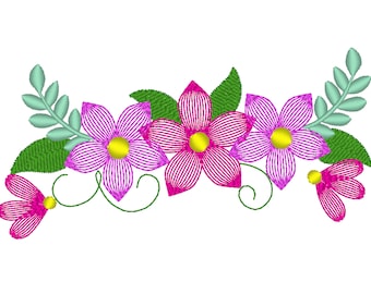 Light stitch shabby Chic Clematis Flower Bouquet machine embroidery designs for hoop 4x4, 5x7, and 6x10 Clematis floral crown from 4 thru 9"